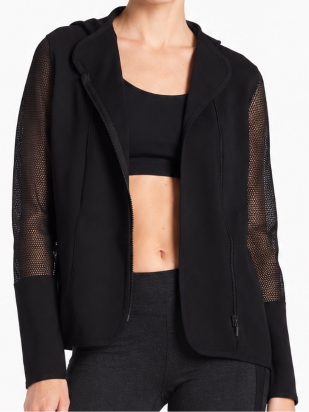 Elie Tahari Sport Black Mesh Hooded Activewear Jacket Size Large